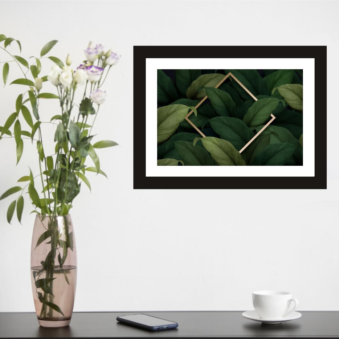 CRAFT QUEST Abstract Digital Urban Flora Modern Art Painting Poster Frame for Home & Office Wall Decoration - Portrait, Wall Display (Black, 14x10 Inch Frame with Art Print) (Tropical Reverie)