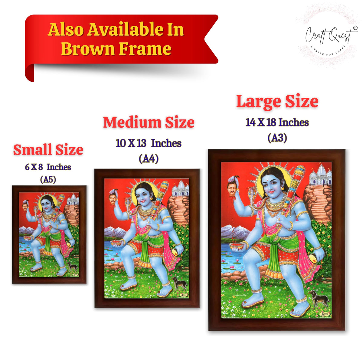 CRAFT QUEST Kaal Bhairav/Lord Bhairava/Bhairon Baba/Bhairavnath/Batuk Bhairav photo frame Religious Brown Photo Frame & Acrylic Sheet Glass