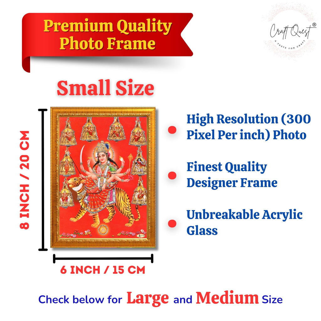 CRAFT QUEST Goddess Navdurga Durga Devi Wall Painting Framed Home and Pooja Décor Item