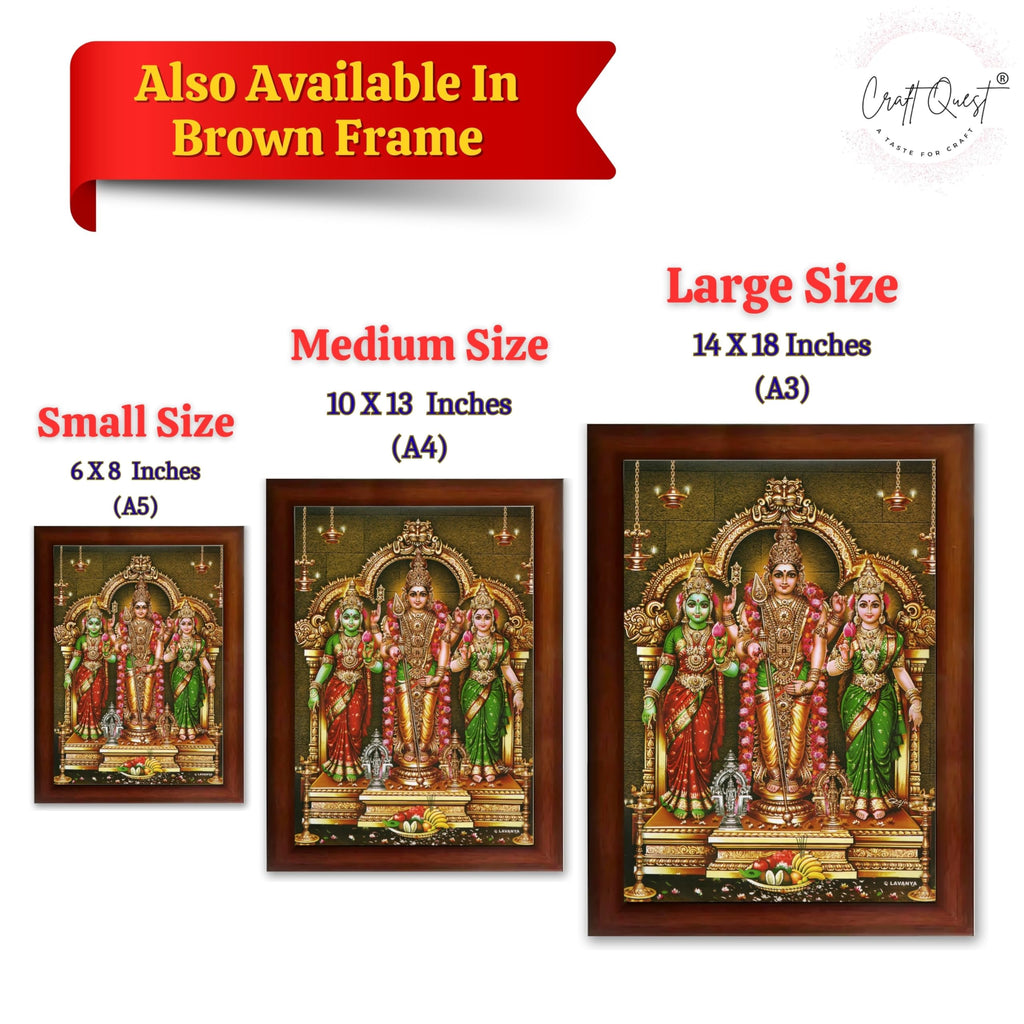 CRAFT QUEST Lord Murugan Valli Deivanai Subramanya Swamy Wall Painting Photo Framed | South God Picture Frame for Home, Office, Temple & Gifting, Decor