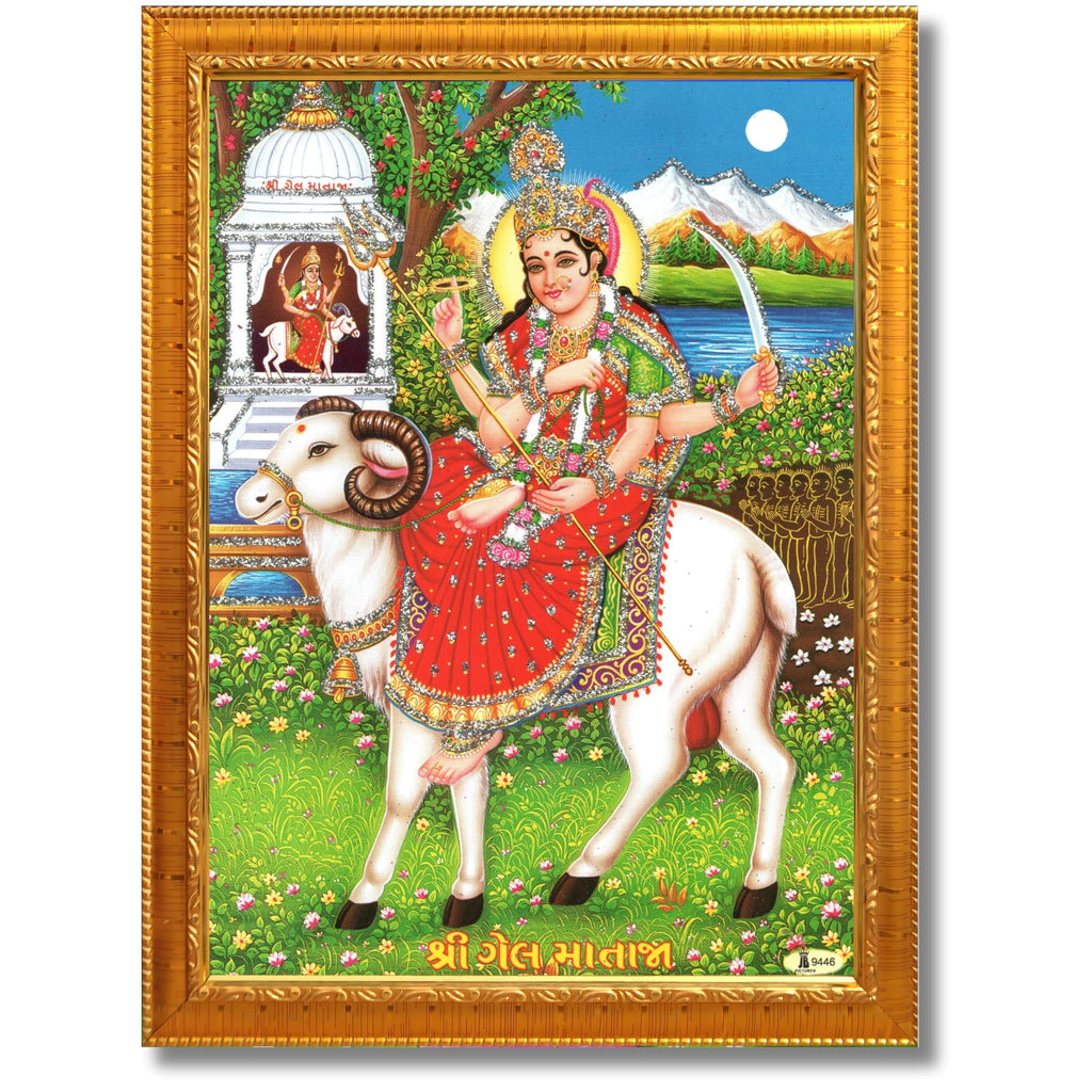 CRAFT QUEST Gel Mata Ji Geldi Maa Devi Mataji Ma Wall Painting For Home Decor wooden framed