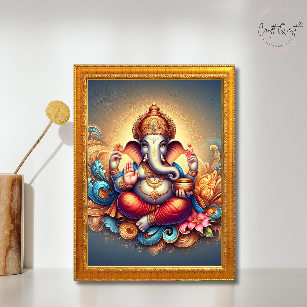 CRAFT QUEST Lord Ganesha Modern Wall Painting With Frame For Home and Office Decor
