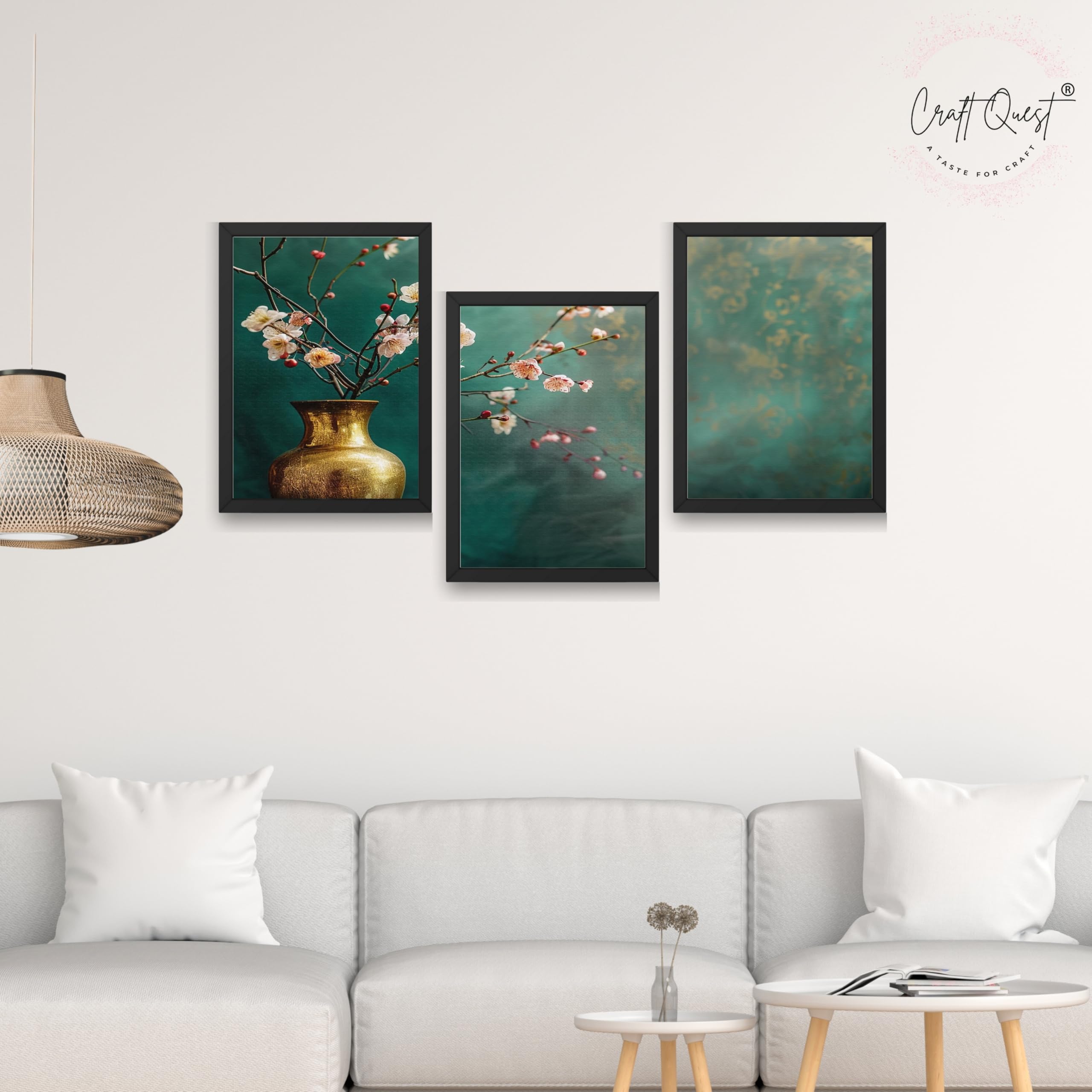 CRAFT QUEST Nature Inspired Flowers In Vase Modern Wall Art | Set of 3 Frames for Home Decoration | Ideal for Living Room, Bedroom & Offices