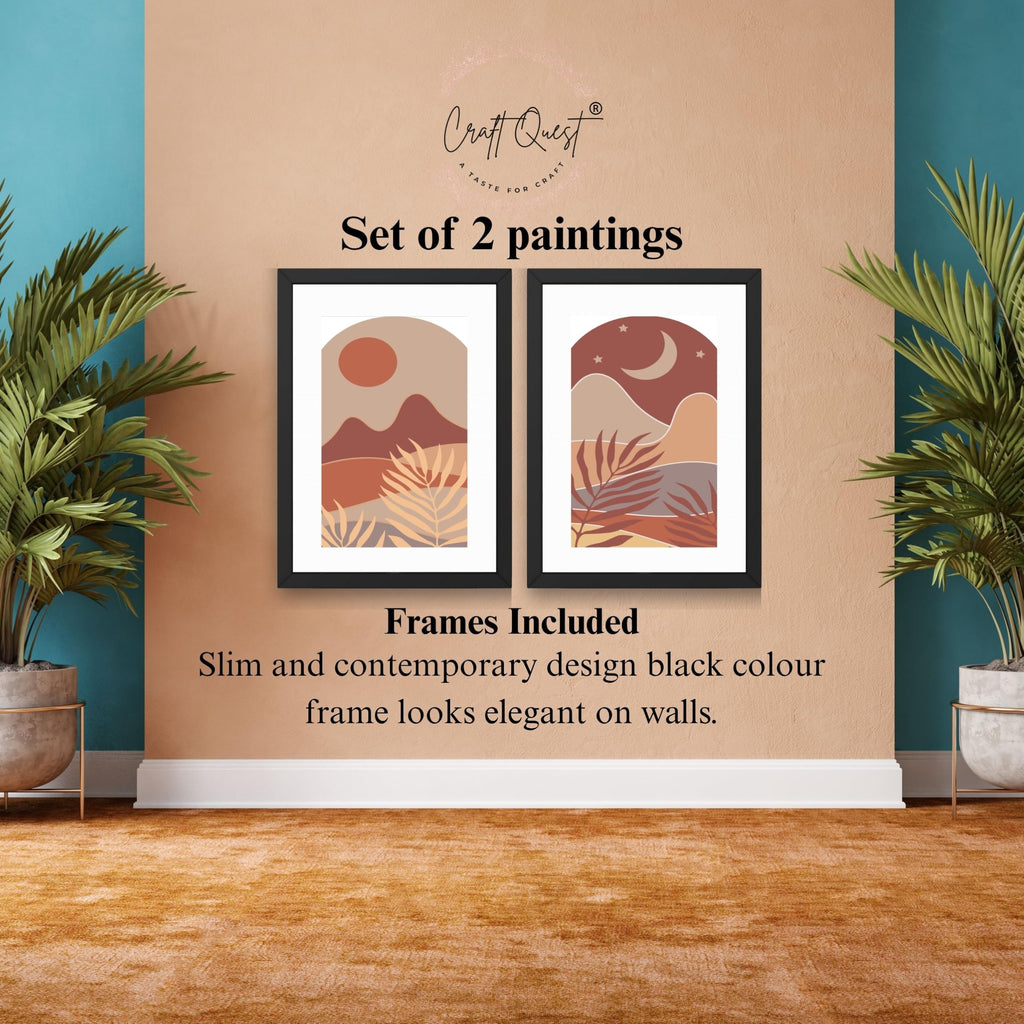 CRAFT QUEST Wall Art Decor Paintings | Set of 2 BOHO Wall Art Frames for Home Decoration | Ideal for Living Room, Bedroom & Office