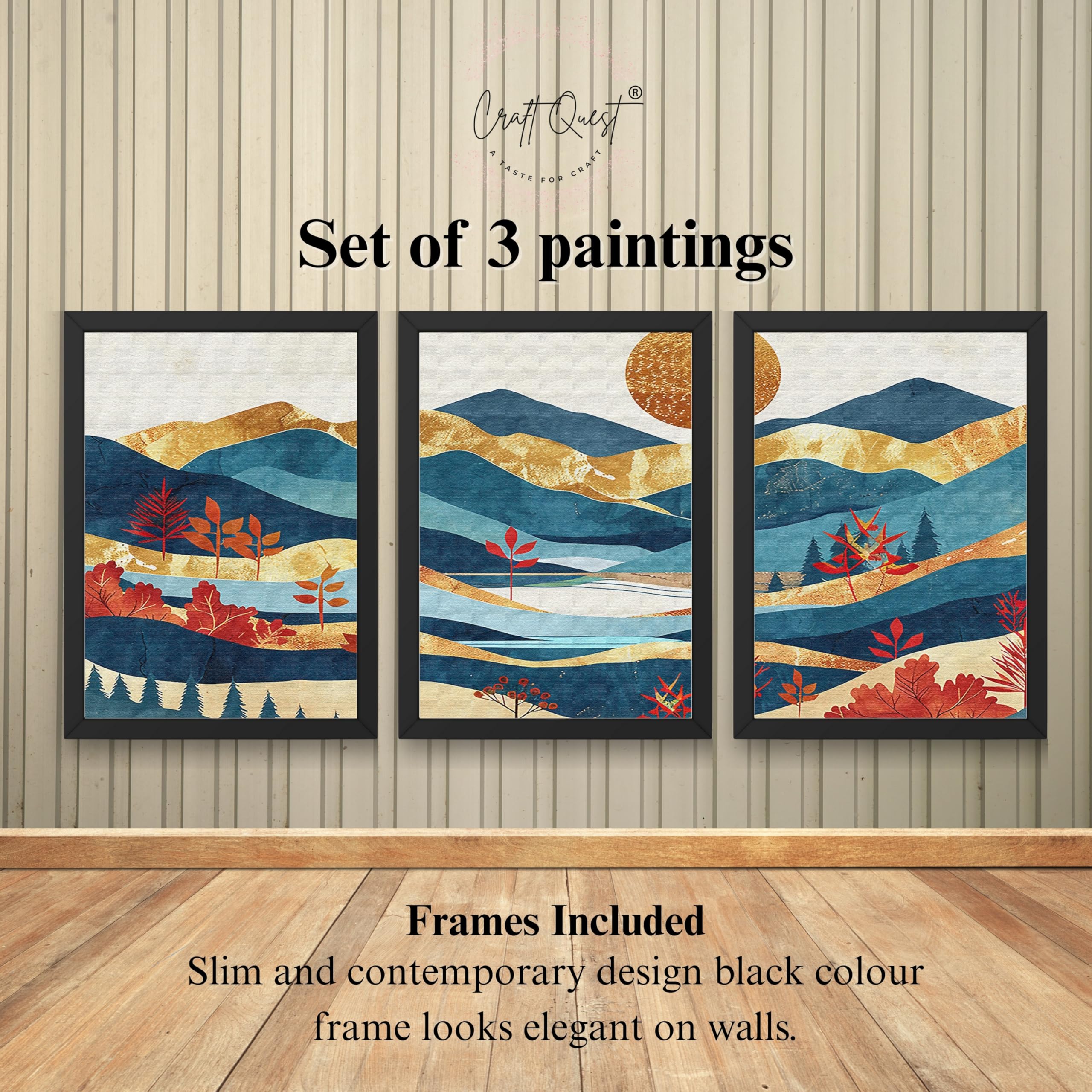CRAFT QUEST Modern Art Pictures With Mountains & Trees Wall Art | Set of 3 Frames for Home Decoration | Ideal for Living Room, Bedroom & Offices