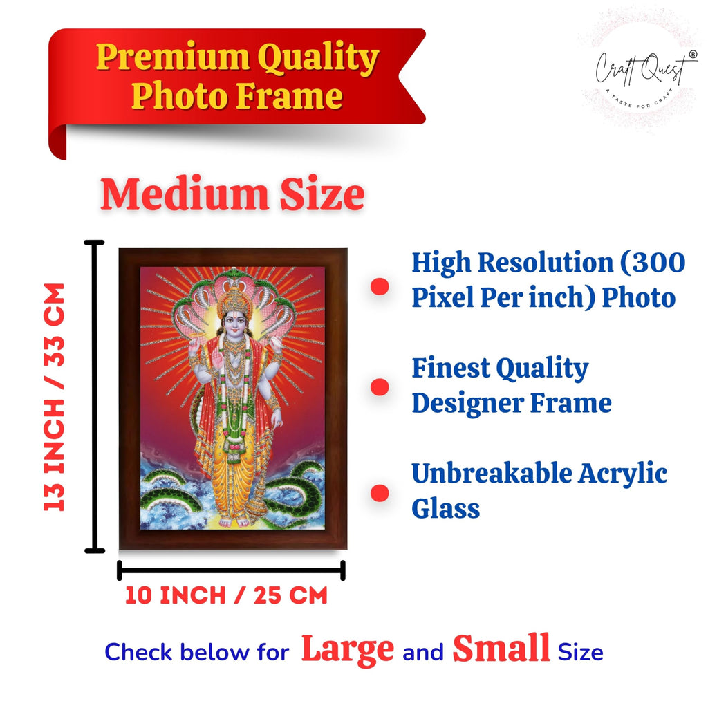 CRAFT QUEST Lord Vishnu Bhagwan Narayan Murti Mahavishnu Wall Painting Framed Home Décor, Religious Photo Frame