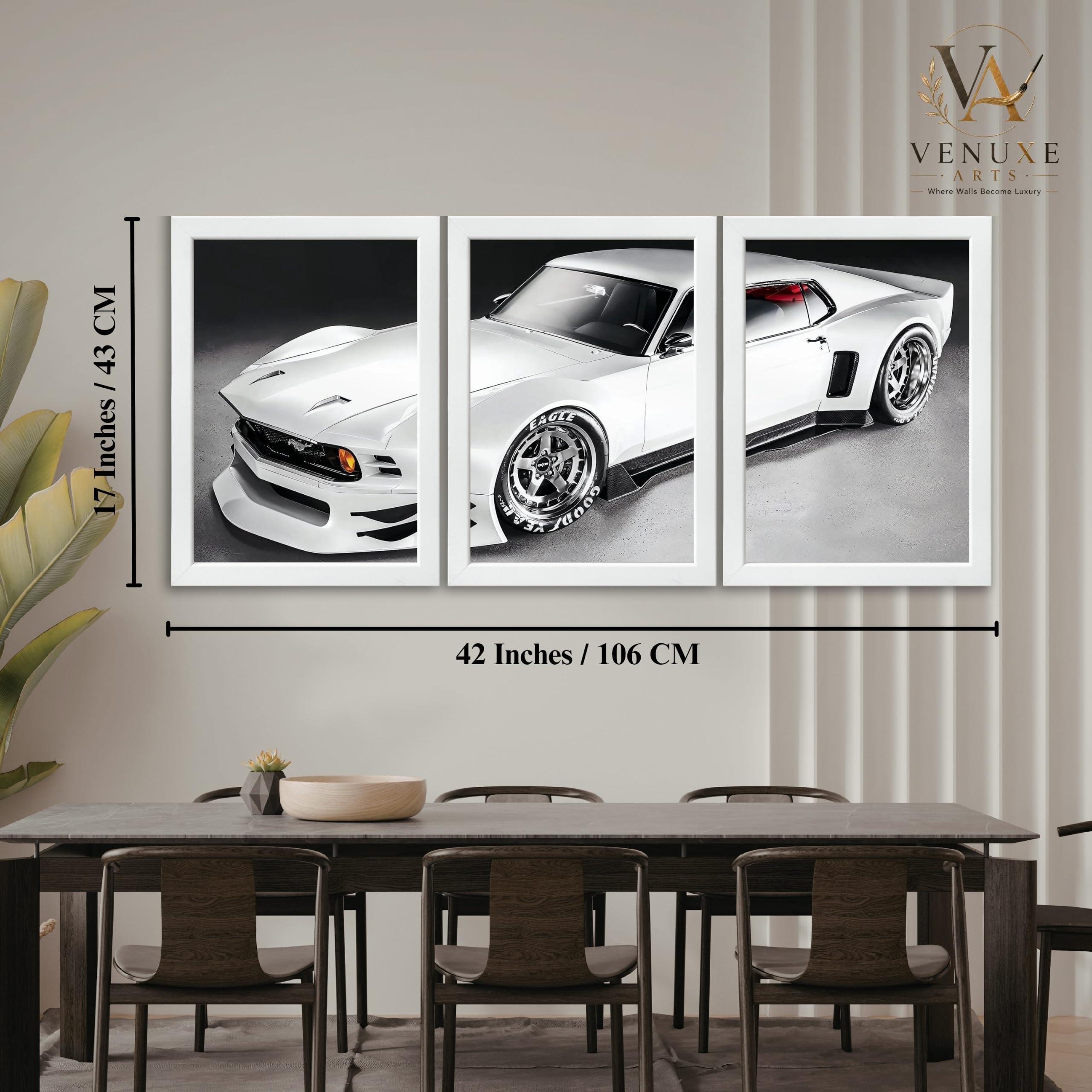 VENUXE ARTS Set Of 3 Big Sports Cars Framed Posters Gift Items for Boys Room Wall Decoration Bedroom Living Room Office Studio Décor | Car Poster Frame for Wall Décor