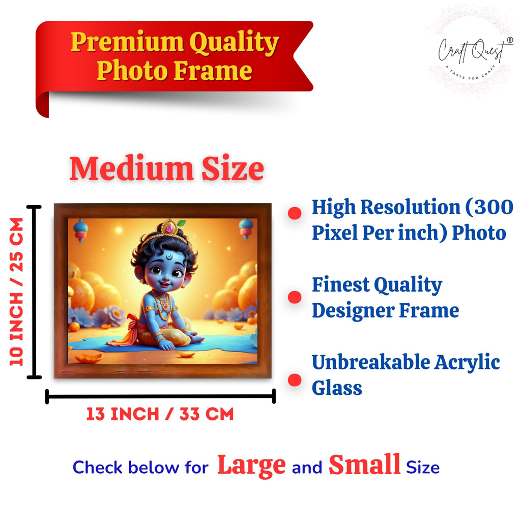 CRAFT QUEST Baby Krishna Photo Frame | Shri Bal Gopal Painting | Krishna Photo Frames for Walls, Home, Living Room and Home Décor