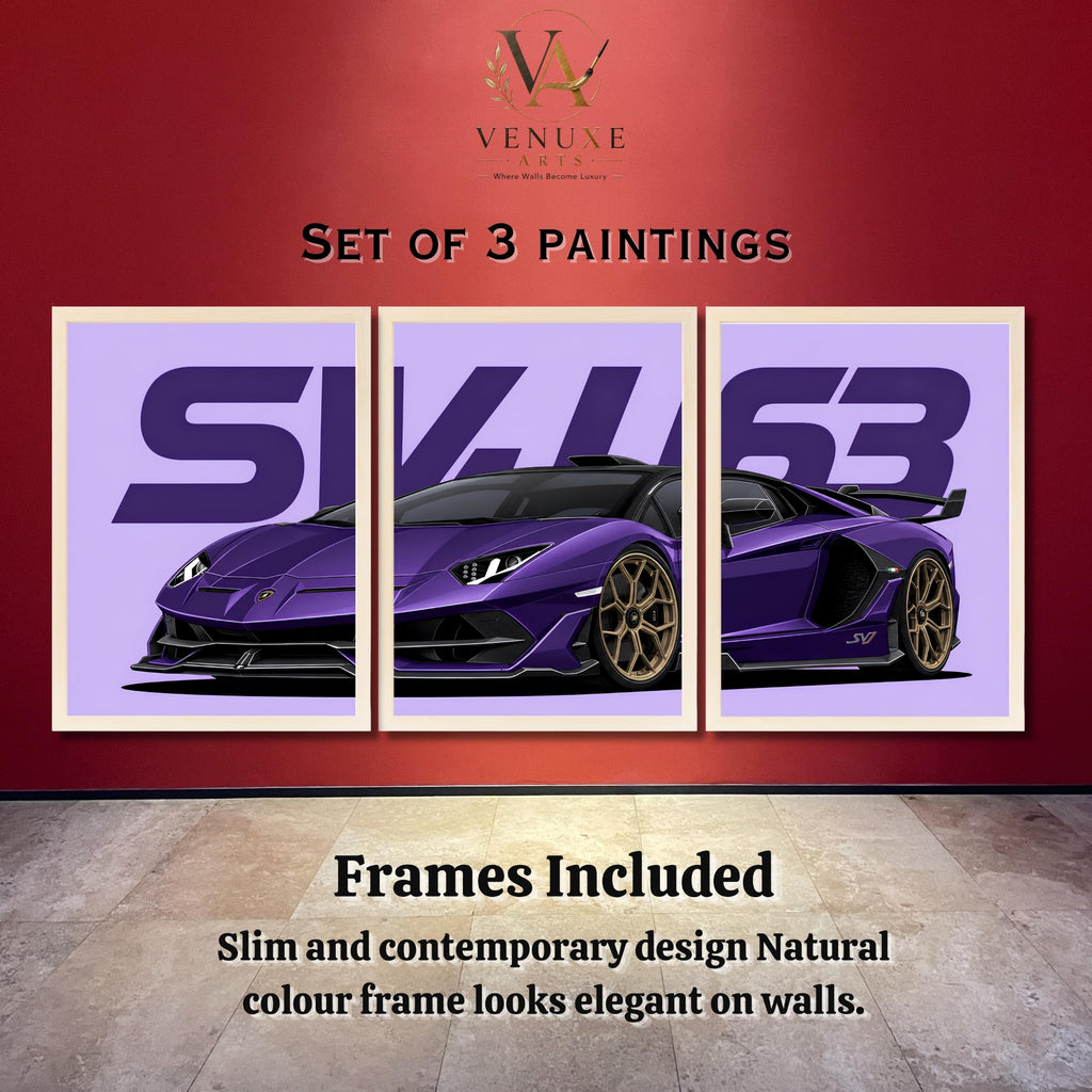 VENUXE ARTS Set Of 3 Big Sports Cars Framed Posters Gift Items for Boys Room Wall Decoration Bedroom Living Room Office Studio Décor | Car Poster Frame for Wall Décor