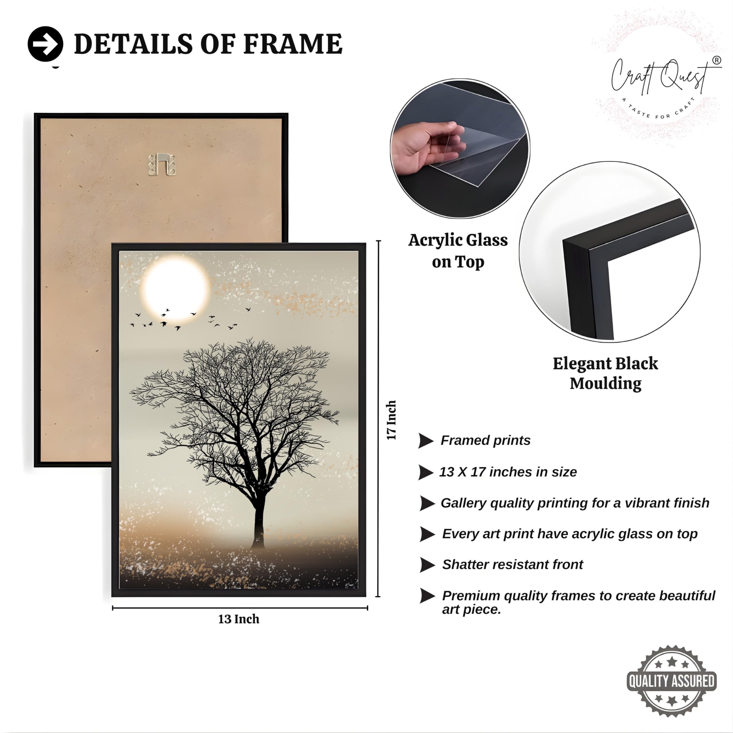 CRAFT QUEST Nature Inspired Landscape With Black Trees Modern Wall Art | Set of 3 Frames for Home Decoration | Ideal for Living Room, Bedroom & Office