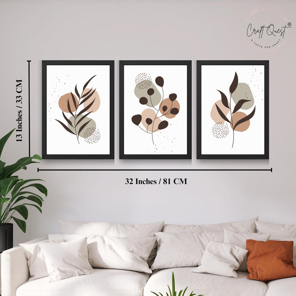 CRAFT QUEST Wall Art Decor Paintings | Set of 3 BOHO Wall Art Frames for Home Decoratio | Ideal for Living Room, Office & Bedroom