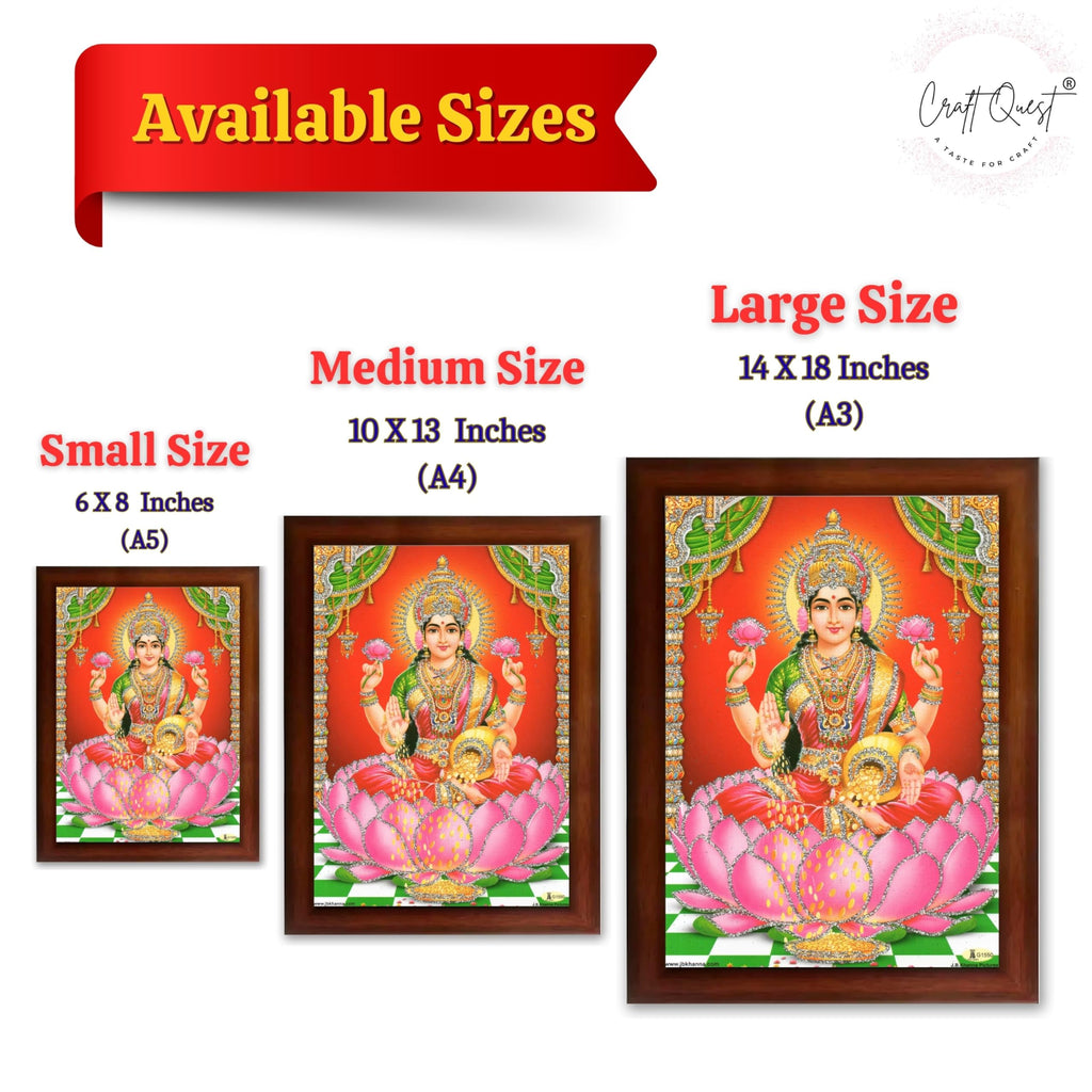 CRAFT QUEST Goddess Lakshmi Devi Dhana Vaibhav Laxmi Maa Wall Painting Frame for Diwali,Temple, Pooja, Living Room Home and Decor Item