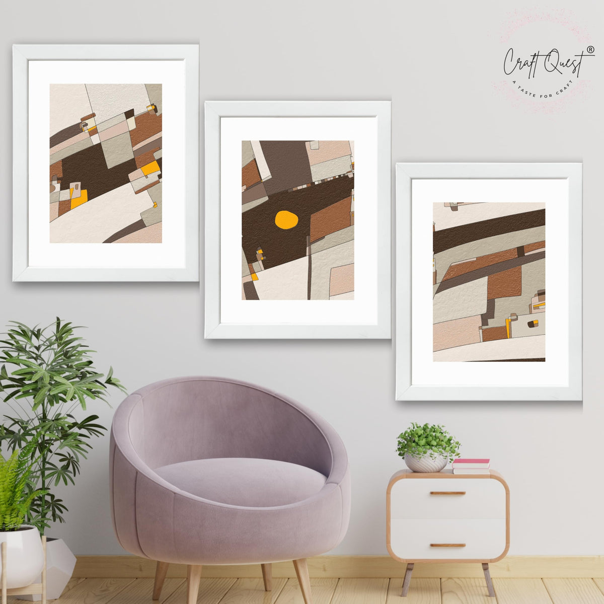 CRAFT QUEST Abstract Handdrawn Black Lines Contemporary Wall Decor | Set of 3 Frames for Home Decoration | Ideal for Living Room, Bedroom & Offices