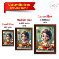 CRAFT QUEST Cute Baby Krishna HD Print | Little Krishna Frame for Home Temple, Office Desk, Car Dashboard