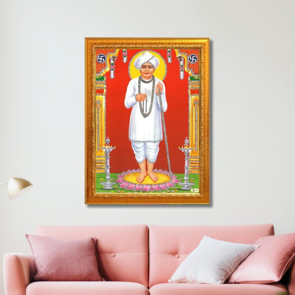 CRAFT QUEST Shri Jalaram Bapa Ji Guru Wall Painting Framed Home Décor wooden frame