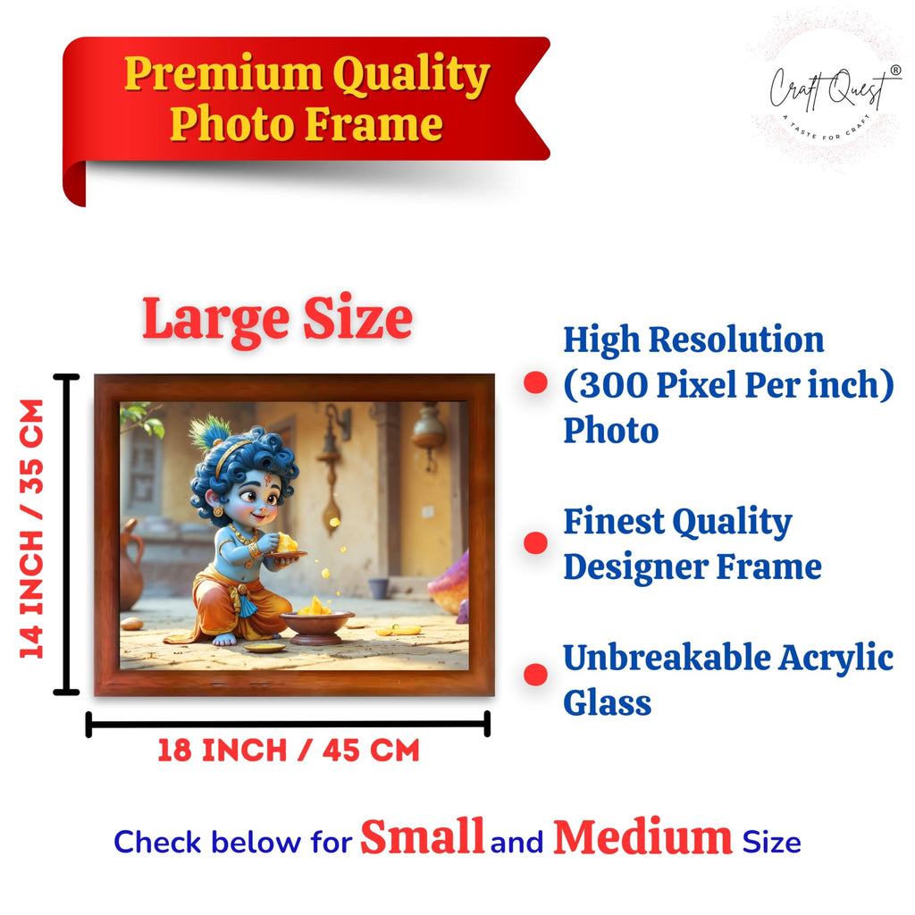 CRAFT QUEST Shri Bal Gopal Painting | Baby Krishna Photo Frame | Krishna Photo Frames for Walls, Home, Living Room and Home Décor