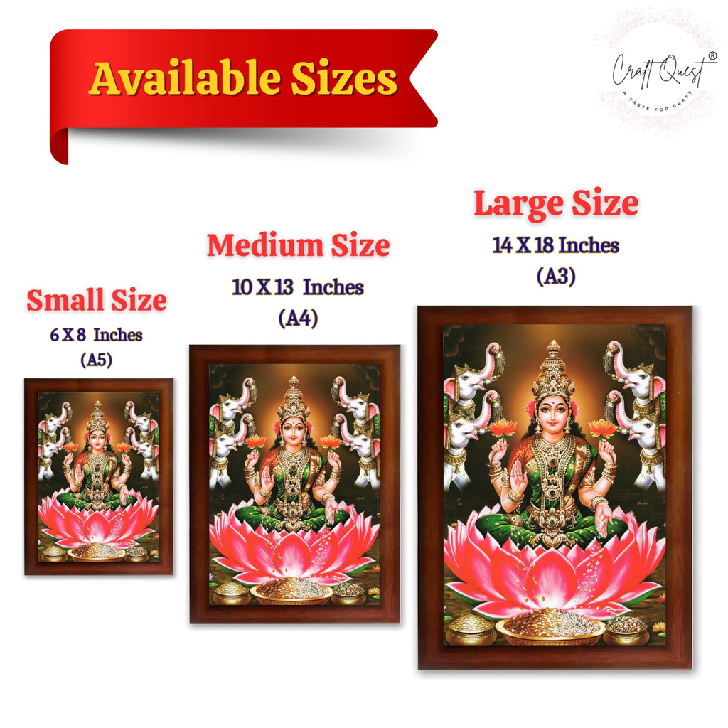 CRAFT QUEST Goddess Lakshmi Devi Vaibhav Laxmi Maa Wall Painting Photo Framed | Ideal for Home, Office, Temple & Puja Room, Wall Decor