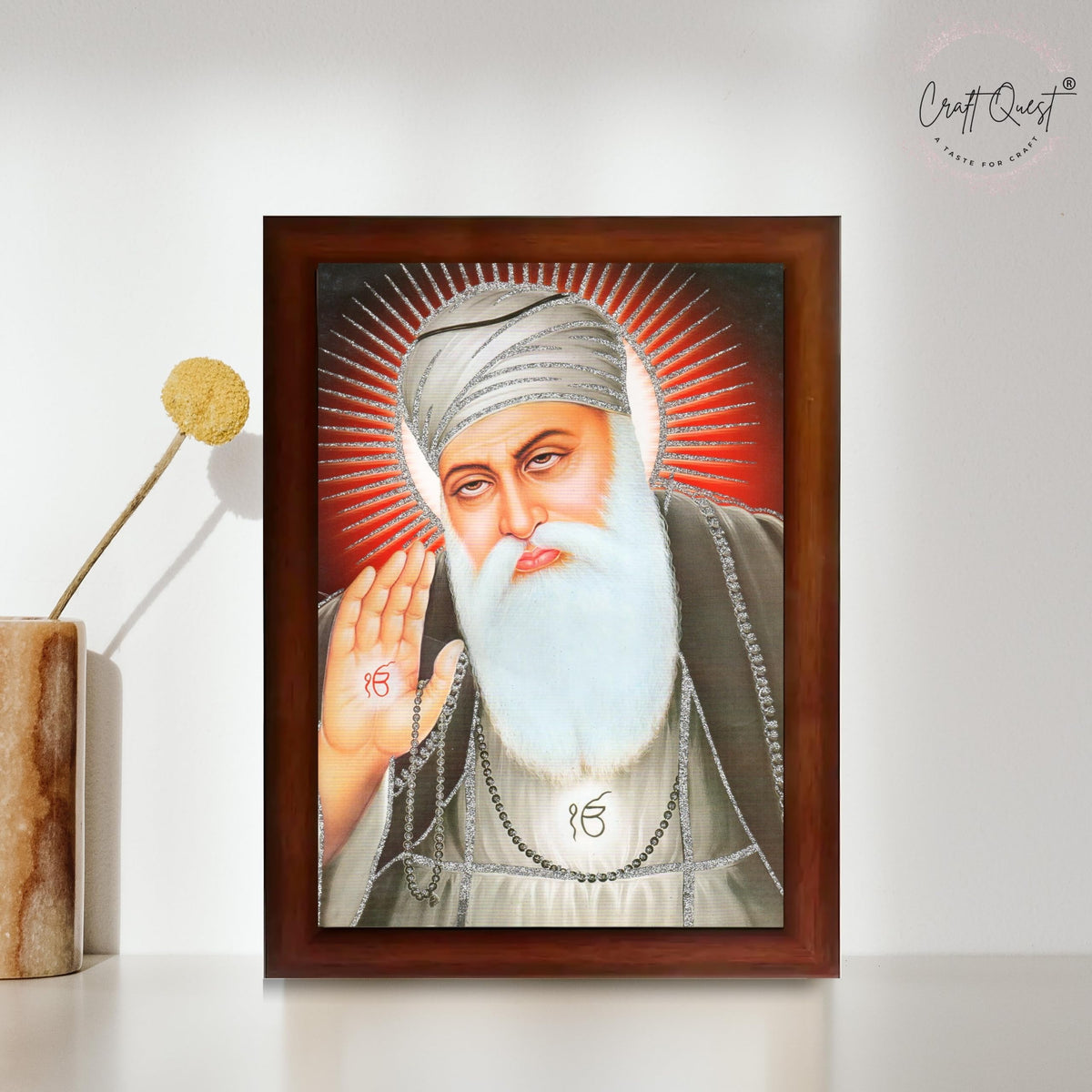 CRAFT QUEST Gurunanak Dev Ji Photo Frame Waheguru Sikh Guru Photo for Home Decor Spiritual Wall Hanging Living Room Decoration