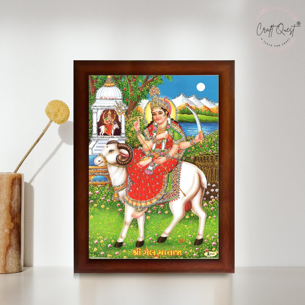 CRAFT QUEST Gel Mata Ji Geldi Maa Devi Mataji Ma Wall Painting For Home Decor wooden framed