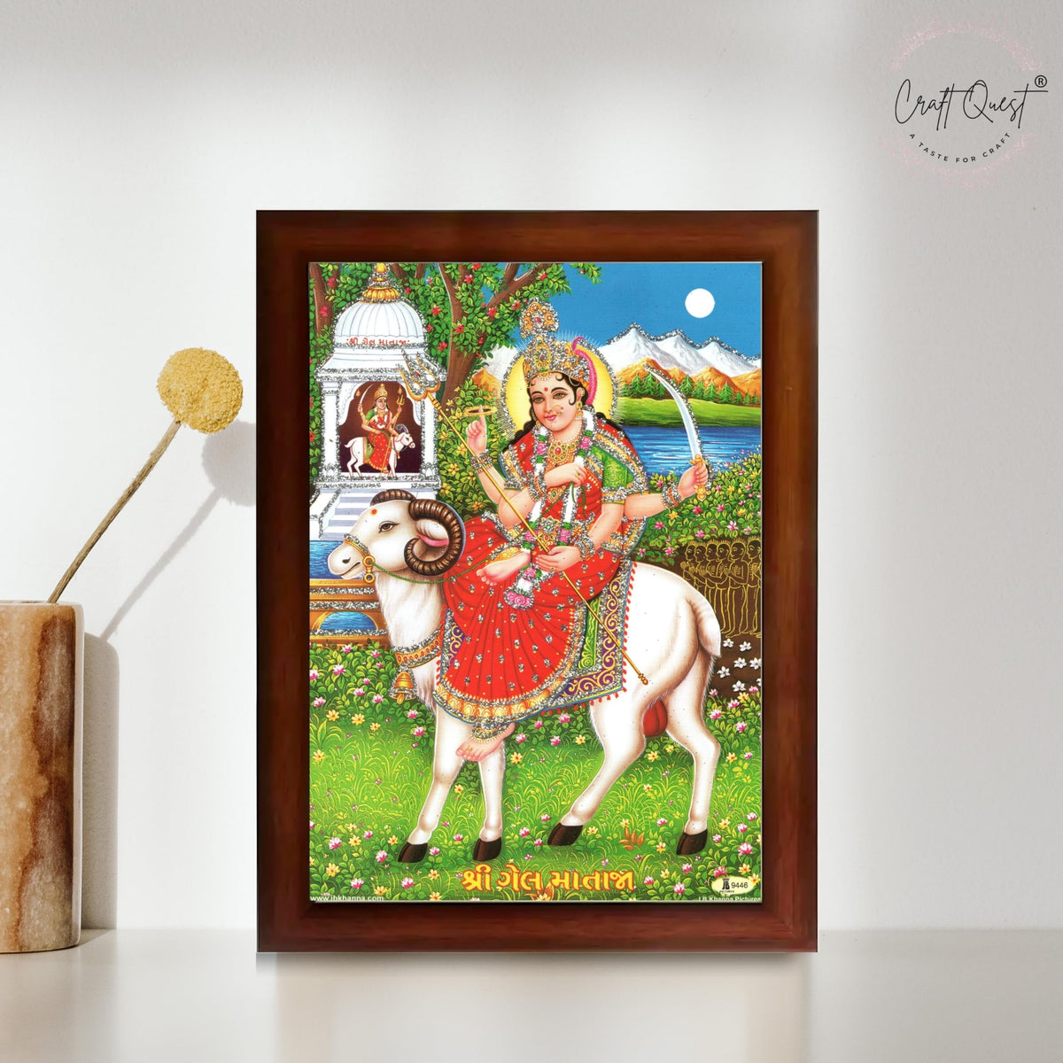 CRAFT QUEST Gel Mata Ji Geldi Maa Devi Mataji Ma Wall Painting For Home Decor wooden framed