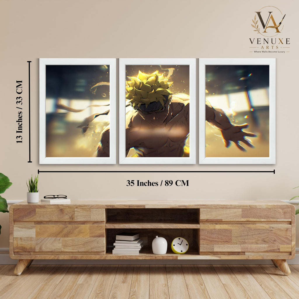 VENUXE ARTS Set Of 3 Anime Characters Wall Framed |Anime Characters Framed Poster for Living Room Bedroom Gaming Room Studio Wall Decor