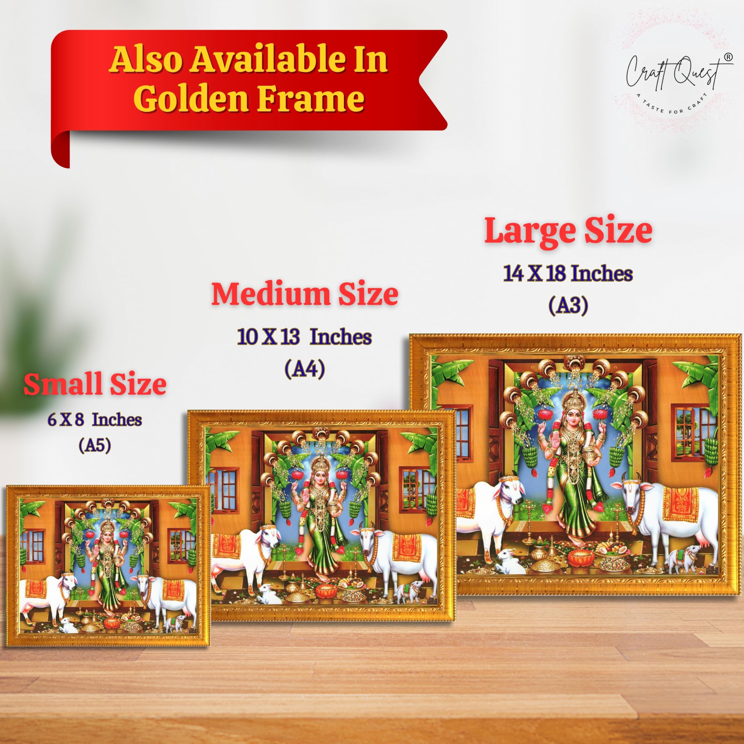CRAFT QUEST Goddess Lakshmi Mata Wall Painting Photo Framed | Acrylic Glass, Lightweight | Ideal for Home, Office, Temple & Puja Room, Wall Decor