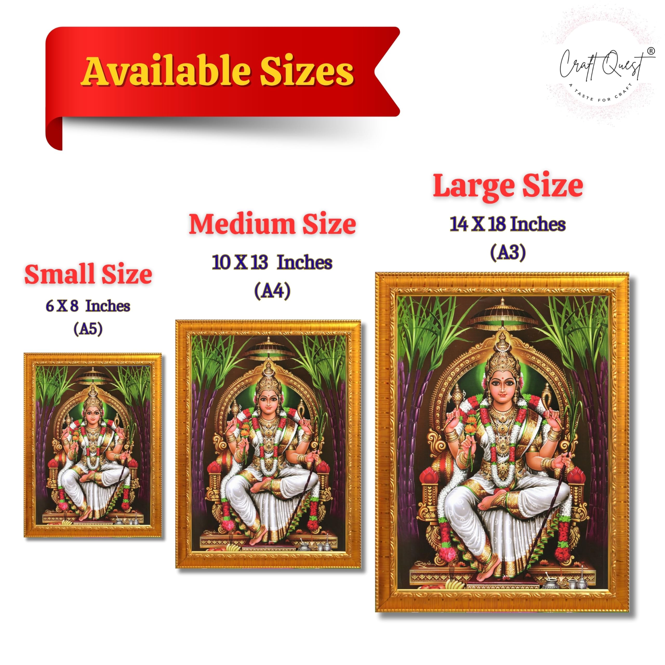 CRAFT QUEST Lalitha Devi Tripura Sundari Mata Wall Painting Photo Framed | South God Picture Frame for Home, Office, Temple & Gifting, Decor