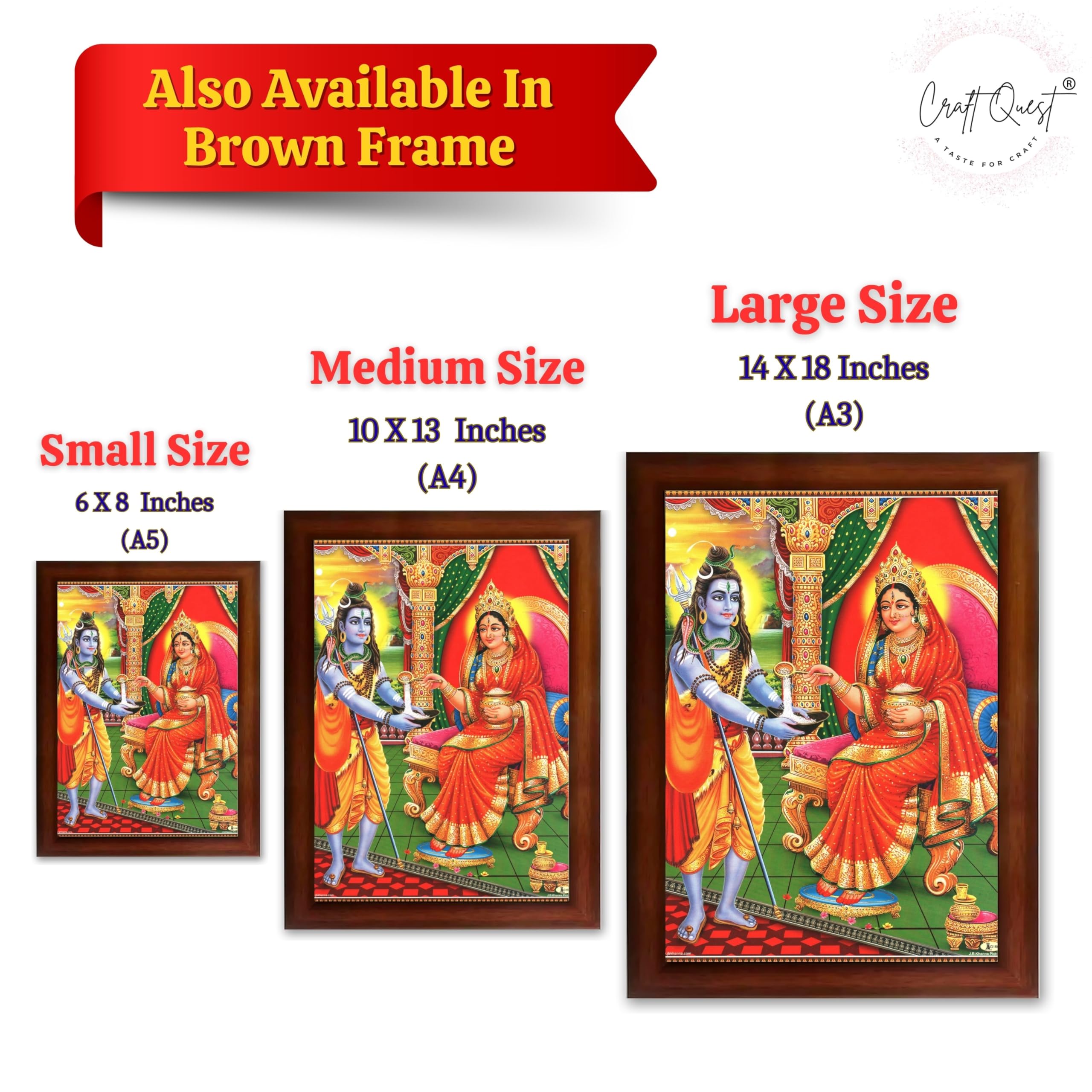 CRAFT QUEST Shiva & Maa Annapurna devi sitting on throne photo frame with with Acrylic glass, for Kitchen Worship