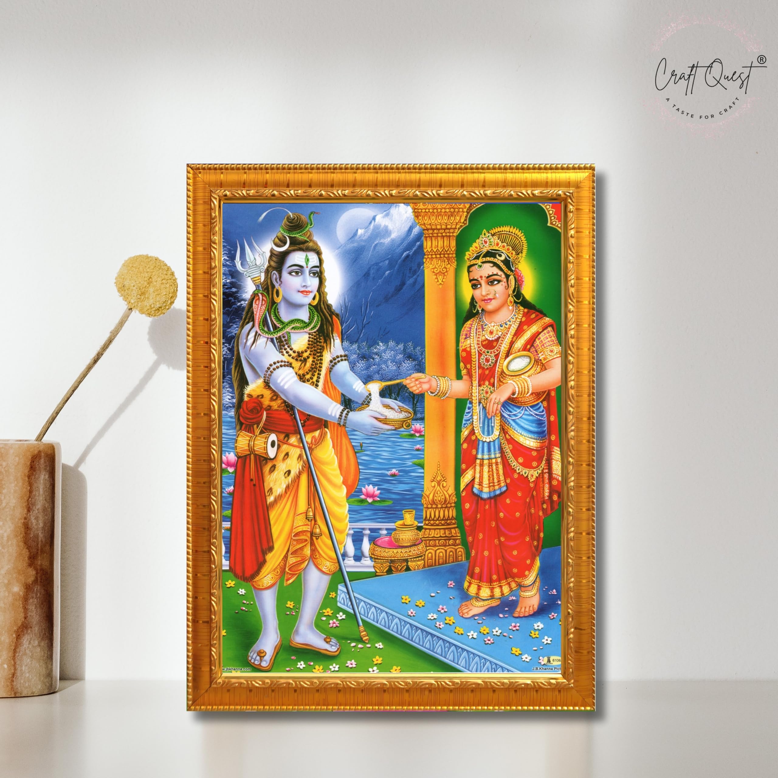 CRAFT QUEST Shiva & Maa Annapurna devi sitting on throne photo frame with Laminated Poster for Kitchen Worship
