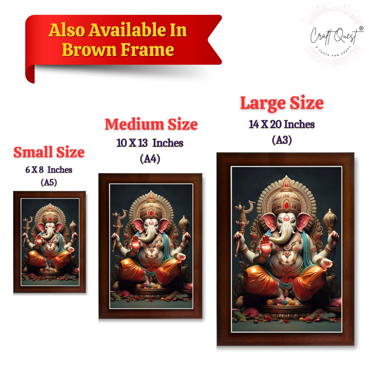CRAFT QUEST Lord Ganesha Modern Wall Art Painting With Frame For Pooja, Home and Office Decor,