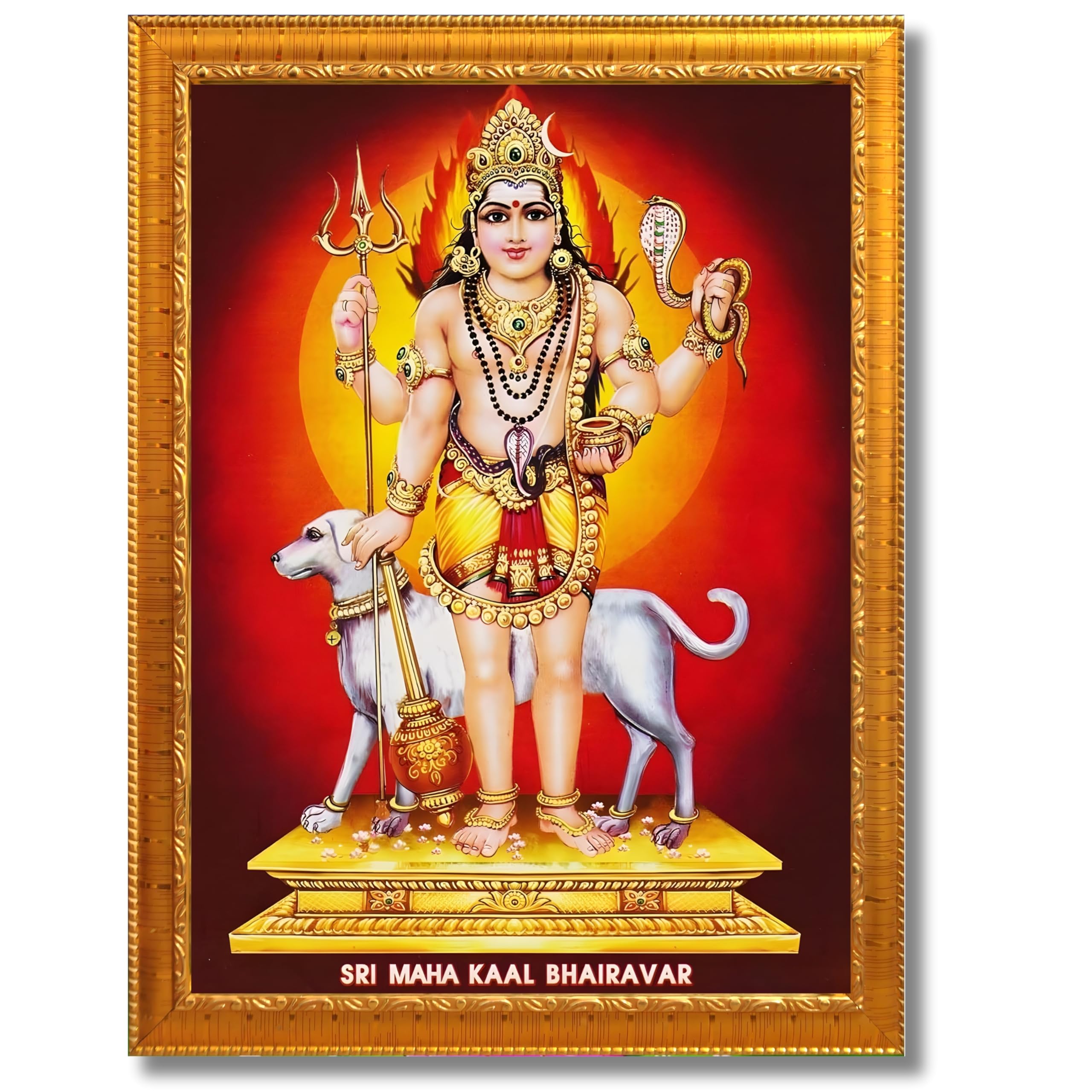 CRAFT QUEST Bhairava Kaal Bhairav Baba Bairava Photo Frame | Hindu God Spiritual Framed | Ideal for Home, Office, Temple & Puja Room, Wall Decor