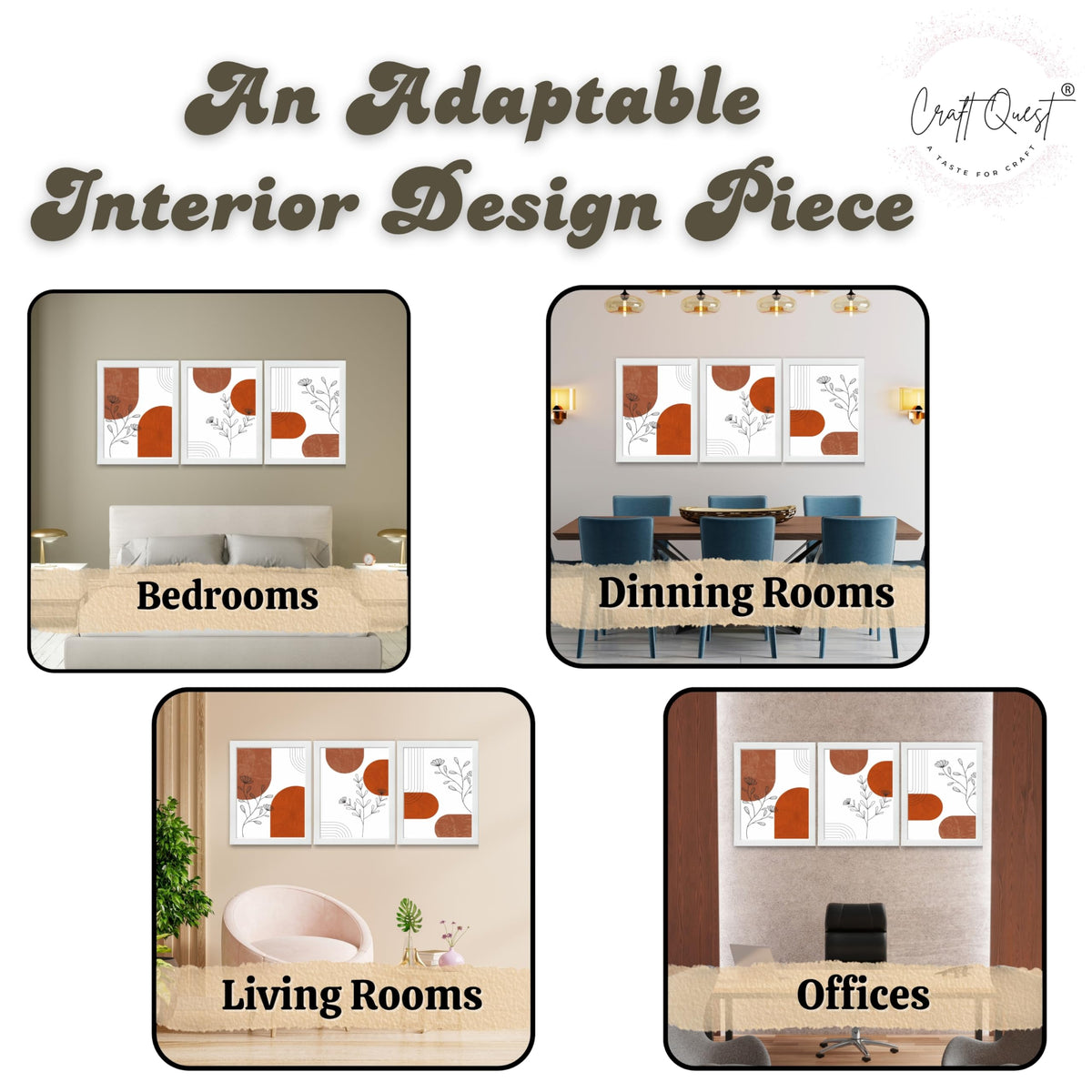 CRAFT QUEST Wall Art Decor Paintings | Set of 3 Abstract Wall Art Frames for Home Decoration | Ideal for Living Room, Bedroom & Offices