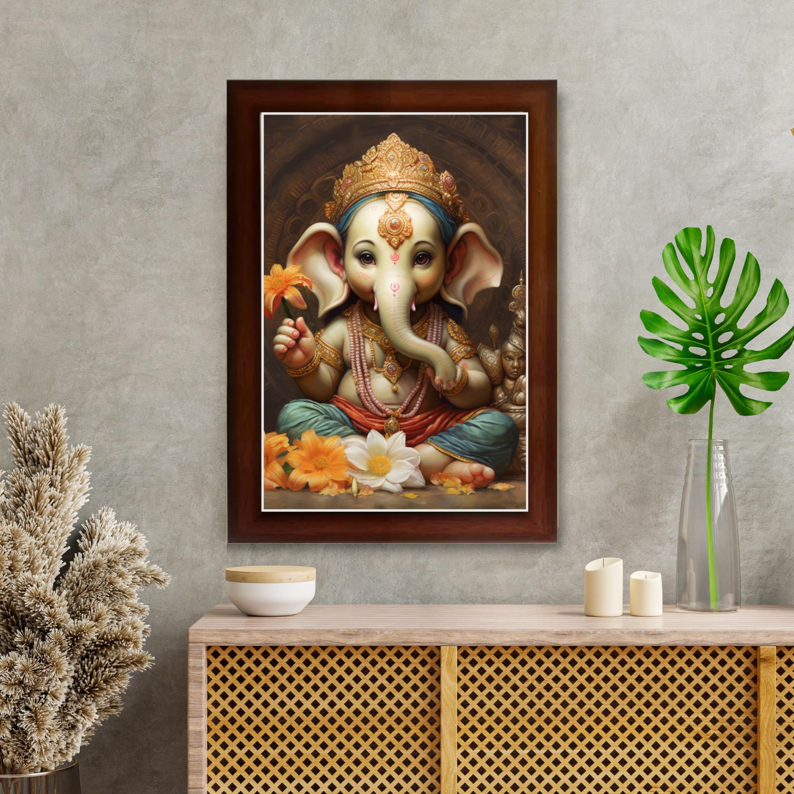CRAFT QUEST Lord Ganesha Ganpati ji Abstract Modern Wall Painting With Frame For Home and Office Décor