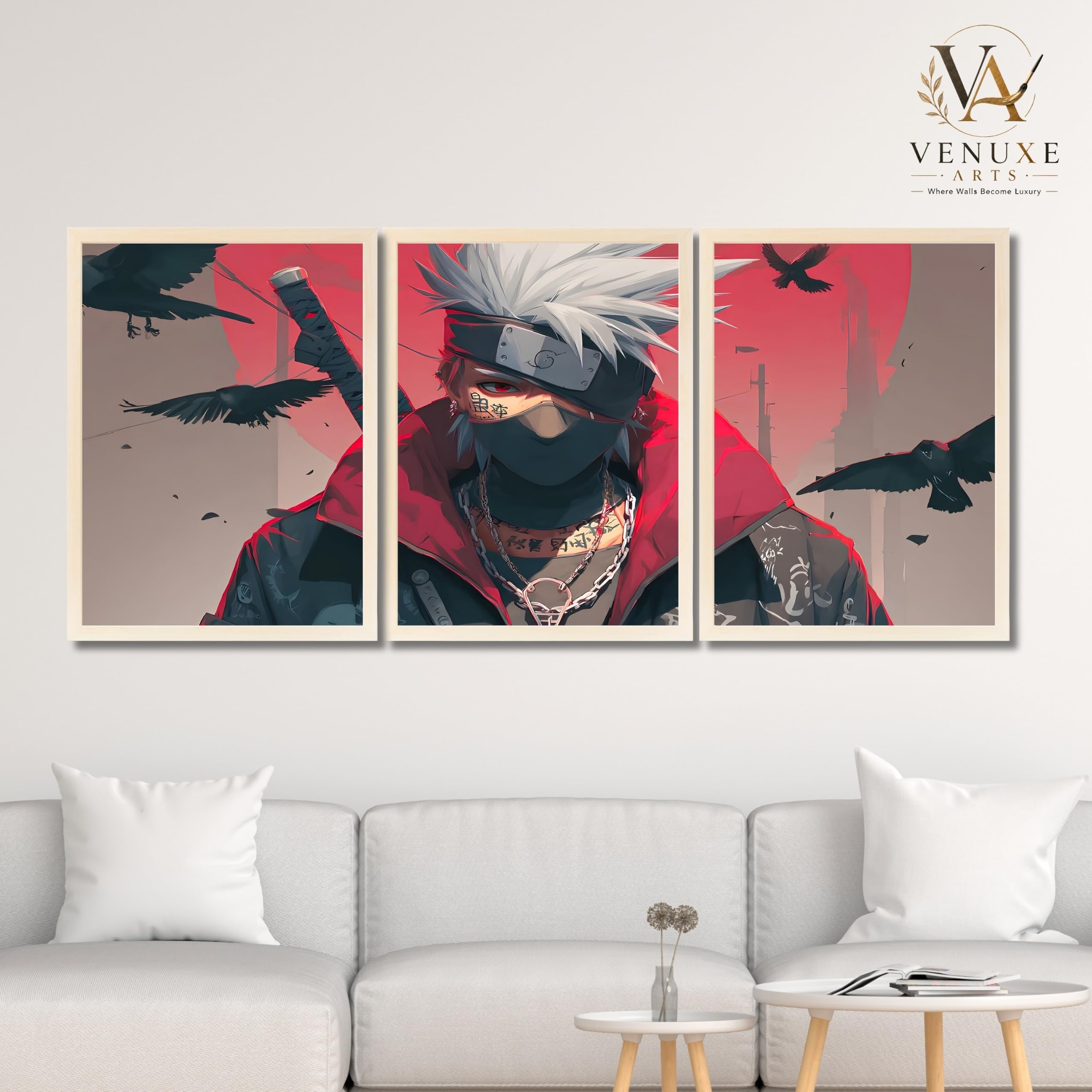 VENUXE ARTS Set Of 3 Anime Characters Wall Framed |Anime Characters Framed Poster for Living Room Bedroom Gaming Room Studio Wall Decor