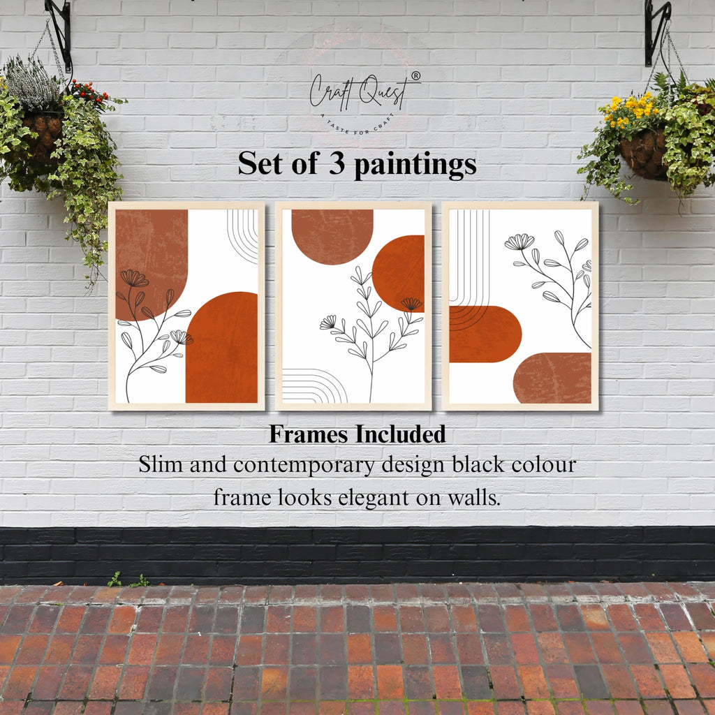 CRAFT QUEST Wall Art Decor Paintings | Set of 3 Abstract Wall Art Frames for Home Decoration | Ideal for Living Room, Bedroom & Offices