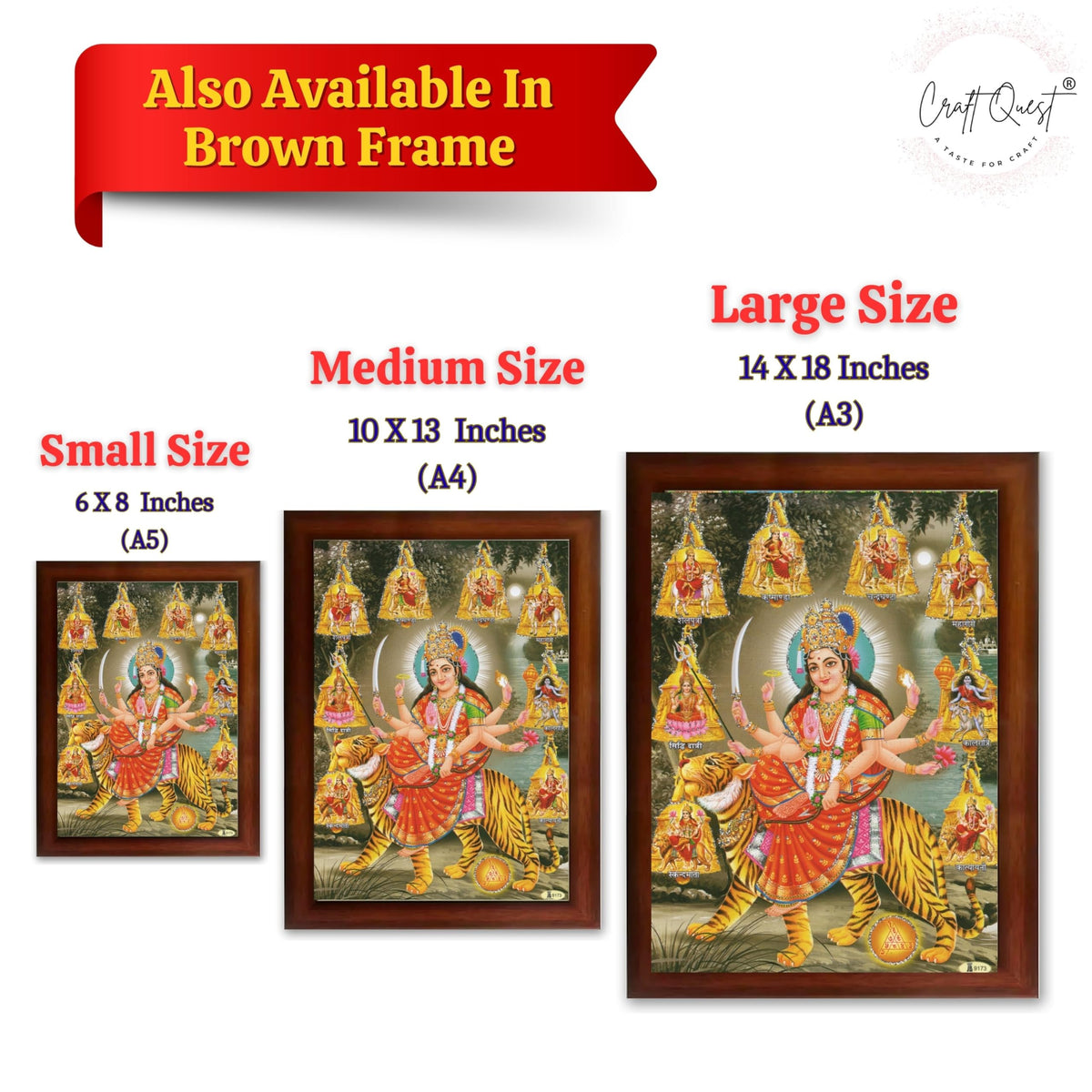 CRAFT QUEST Durga Maa Nav Navdurga Wall Painting Framed Home and Pooja,Office Decor Items