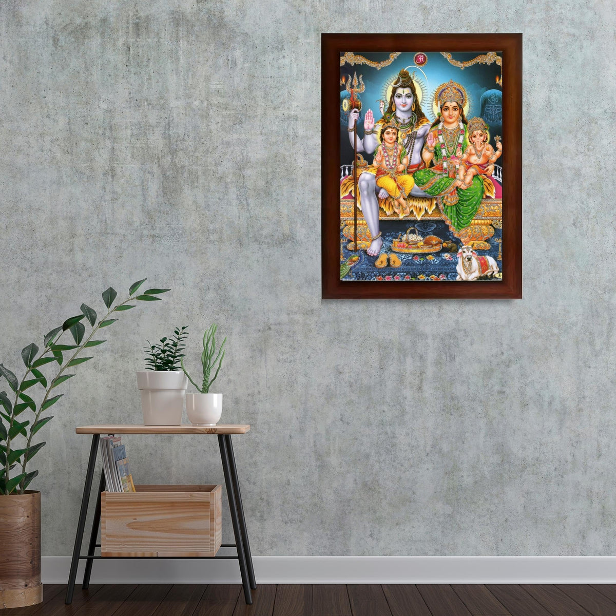 CRAFT QUEST Shiv Parivar Religious Wood Wall Mount Rectangular Photo Frame With Acrylic Glass