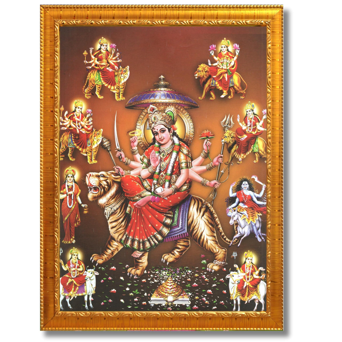 CRAFT QUEST Durga Maa Mata Goddess Nav Navadurga Navdurga Wall Painting Photo Framed, Blessing Hindu Wall Decor