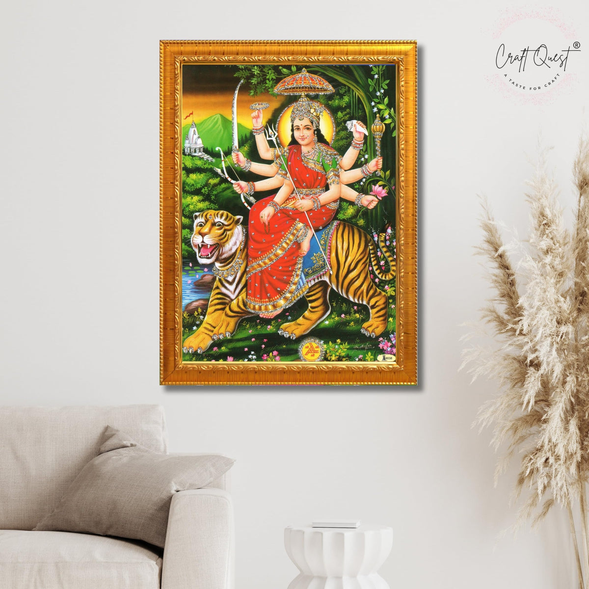 CRAFT QUEST Durga Mata Goddess Navdurga Wall Painting Framed Home and Pooja Décor