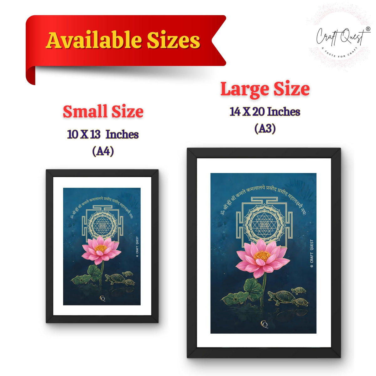CRAFT QUEST White lotus painting for wall vastu with Shree Yantra and tortoise – Vastu Energy Poster for Prosperity, Money Flow & Stability Photo Frame for Home, Office