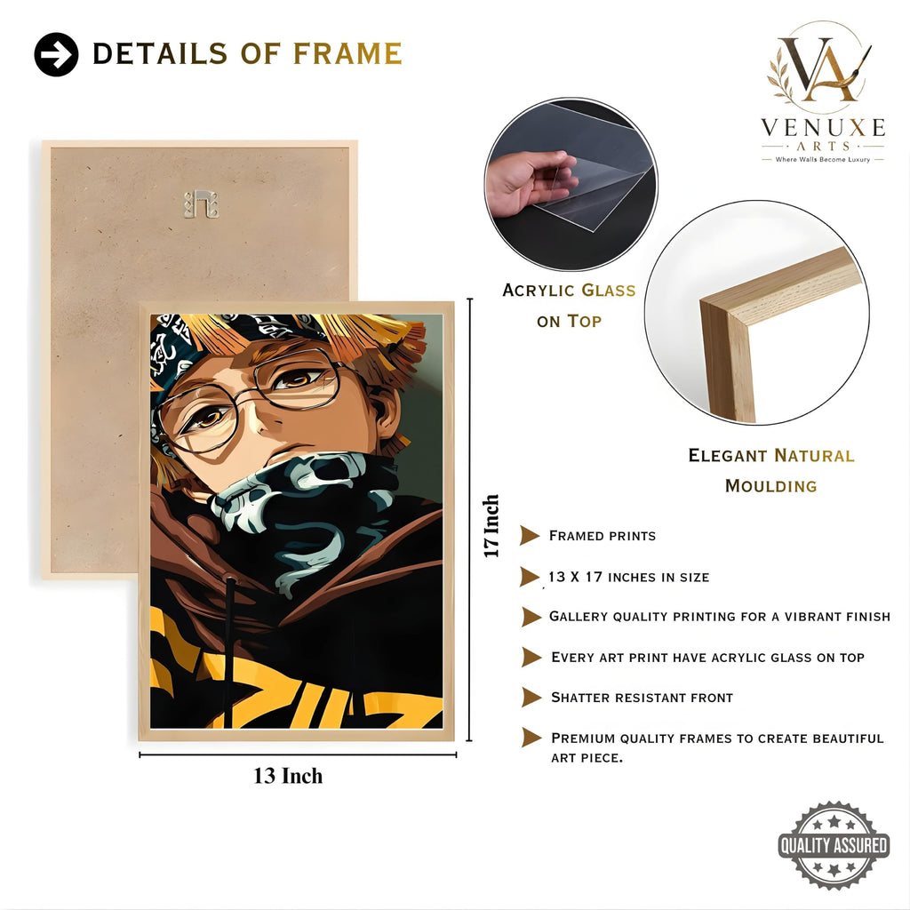 VENUXE ARTS Set Of 3 Anime Characters Wall Framed |Anime Characters Framed Poster for Living Room Bedroom Gaming Room Studio Wall Decor