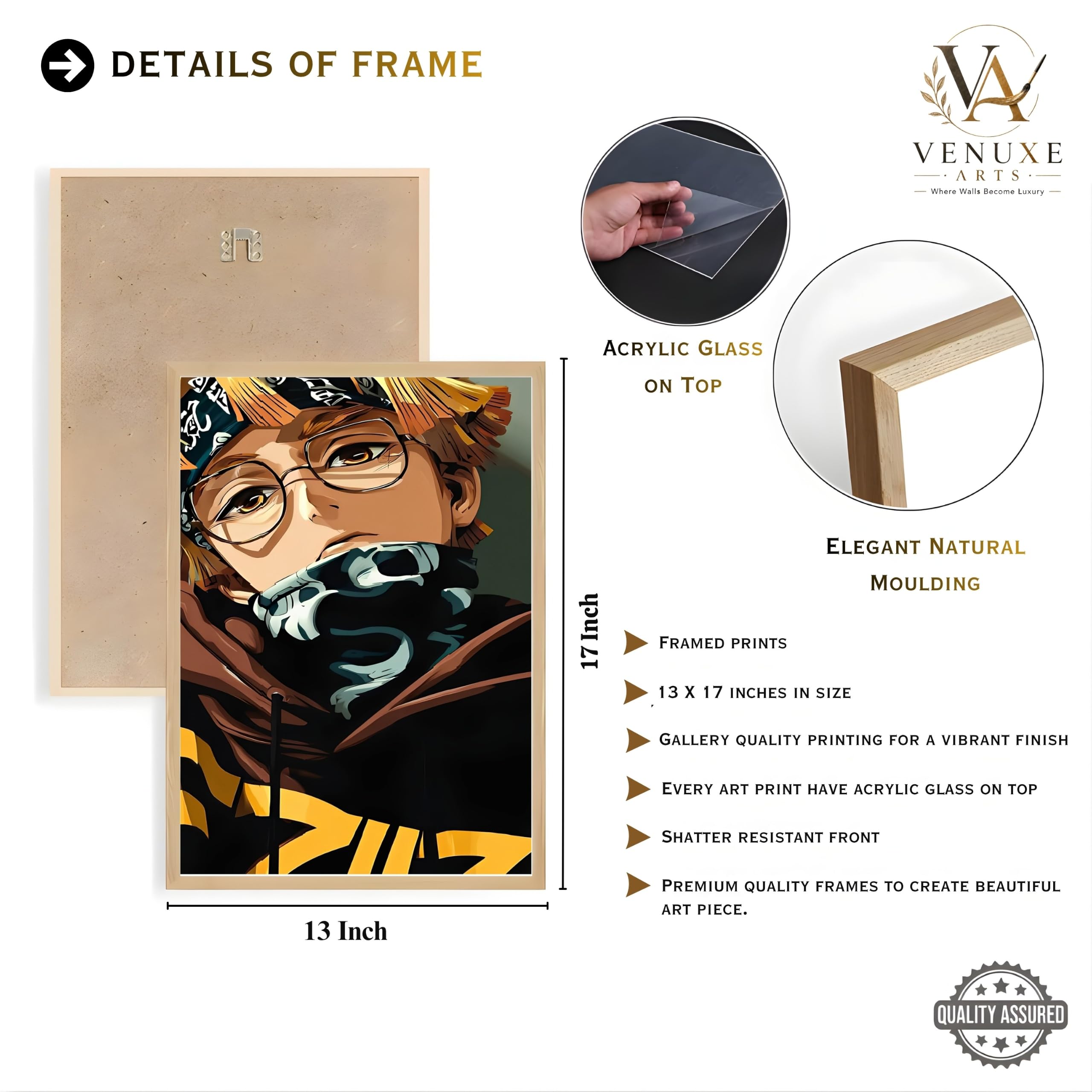 VENUXE ARTS Set Of 3 Anime Characters Wall Framed |Anime Characters Framed Poster for Living Room Bedroom Gaming Room Studio Wall Decor
