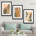 CRAFT QUEST Beautiful Abstract Of American Woman & Tropical Leaves Wall Art | Set of 3 Frames for Home Decoration | Ideal for Living Room, Bedroom & Offices