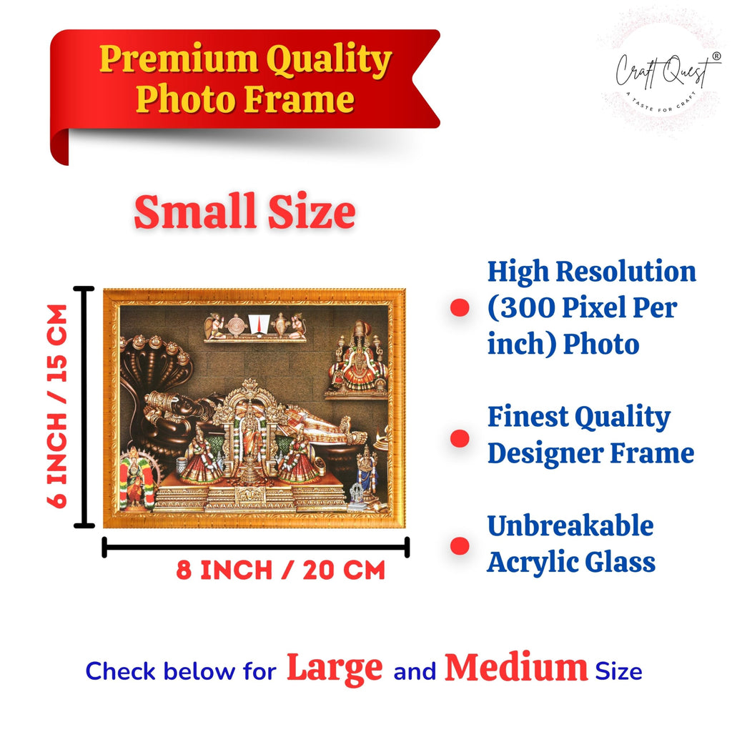 CRAFT QUEST Srirangam Ranganatha Swamy Ranganathar Perumal Wall Painting Framed | South God Picture Frame for Home, Office, Temple & Gifting