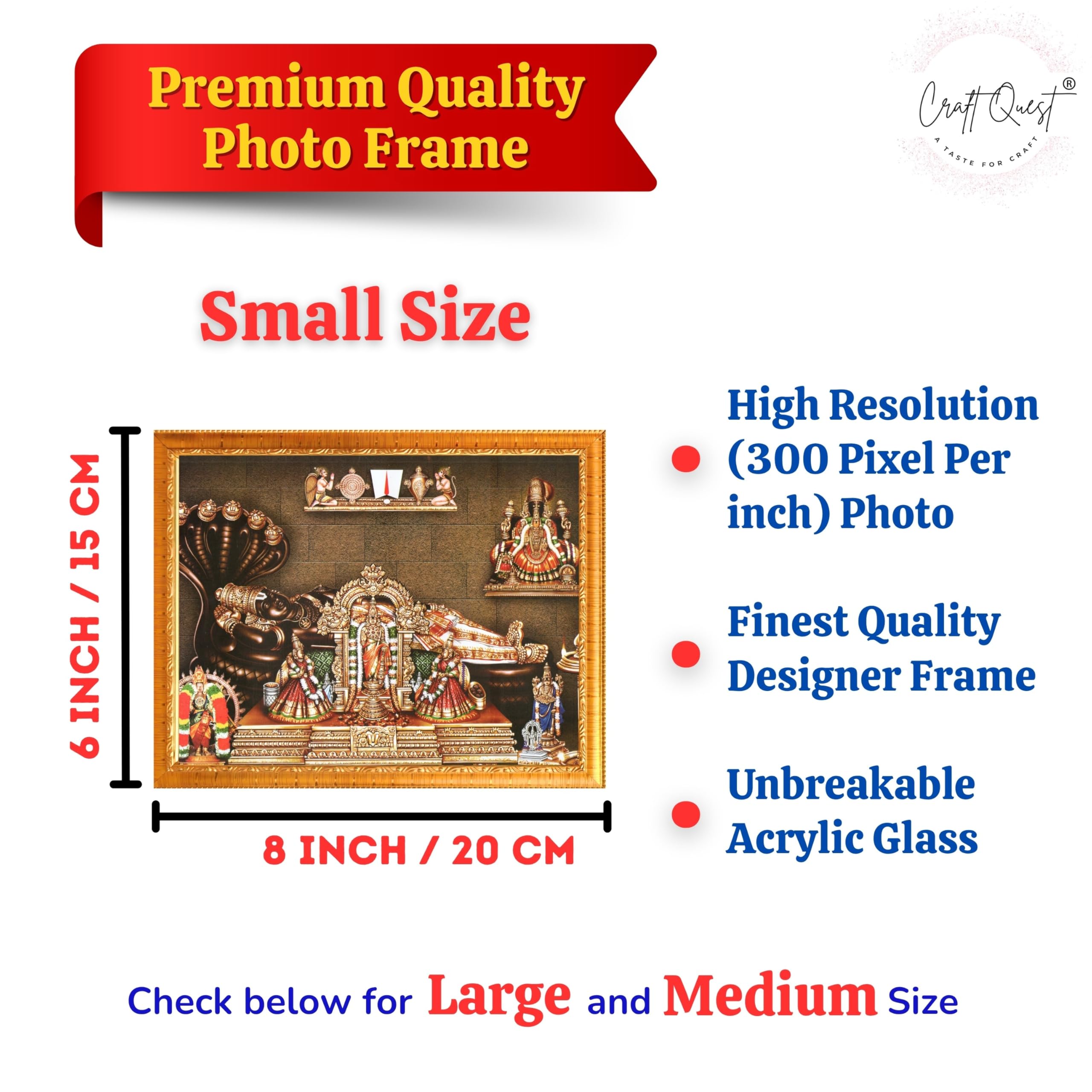 CRAFT QUEST Srirangam Ranganatha Swamy Ranganathar Perumal Wall Painting Framed | South God Picture Frame for Home, Office, Temple & Gifting