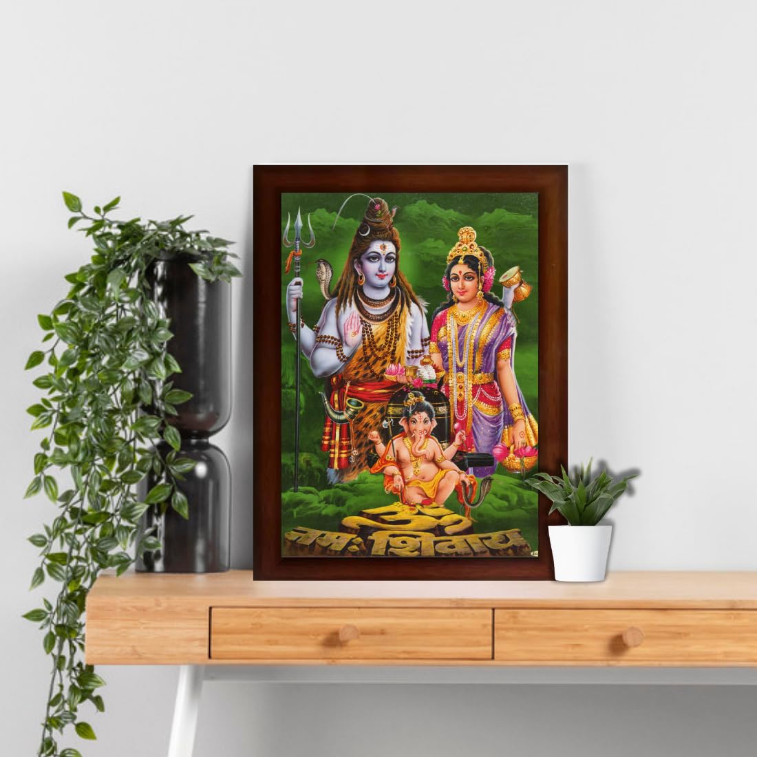 Craft Quest Shiv Parivar (Shiv Shankar, Maa Parvati, Ganesh and Kartikey) Religious Wood Photo Frame Sparkle Coated (Multicolour, 14 X 10 inch)