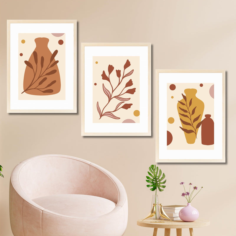 CRAFT QUEST Wall Art Decor Paintings | Set of 3 BOHO Wall Art Frames for Home Decoratio | Ideal for Living Room, Office & Bedrooms