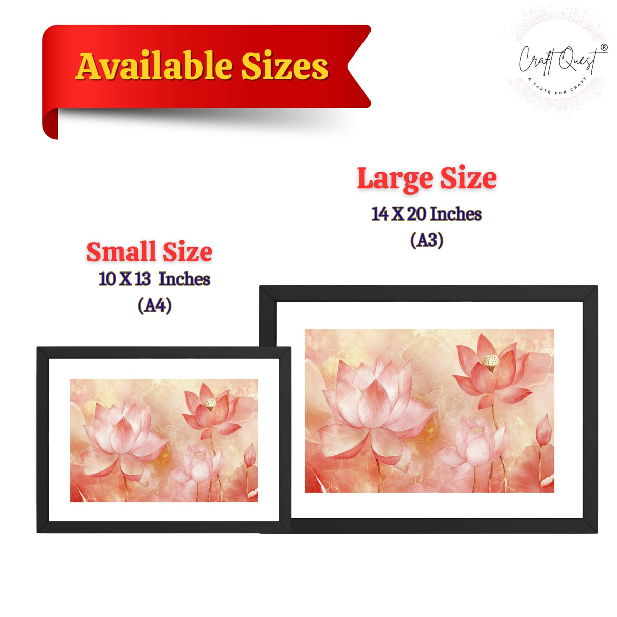 CRAFT QUEST Lotus Photo Frame Wall Vastu,Lotus Flower, Kamal Phool Painting for Vastu | Paintings for Home Decoration, Living room, and Office Décor