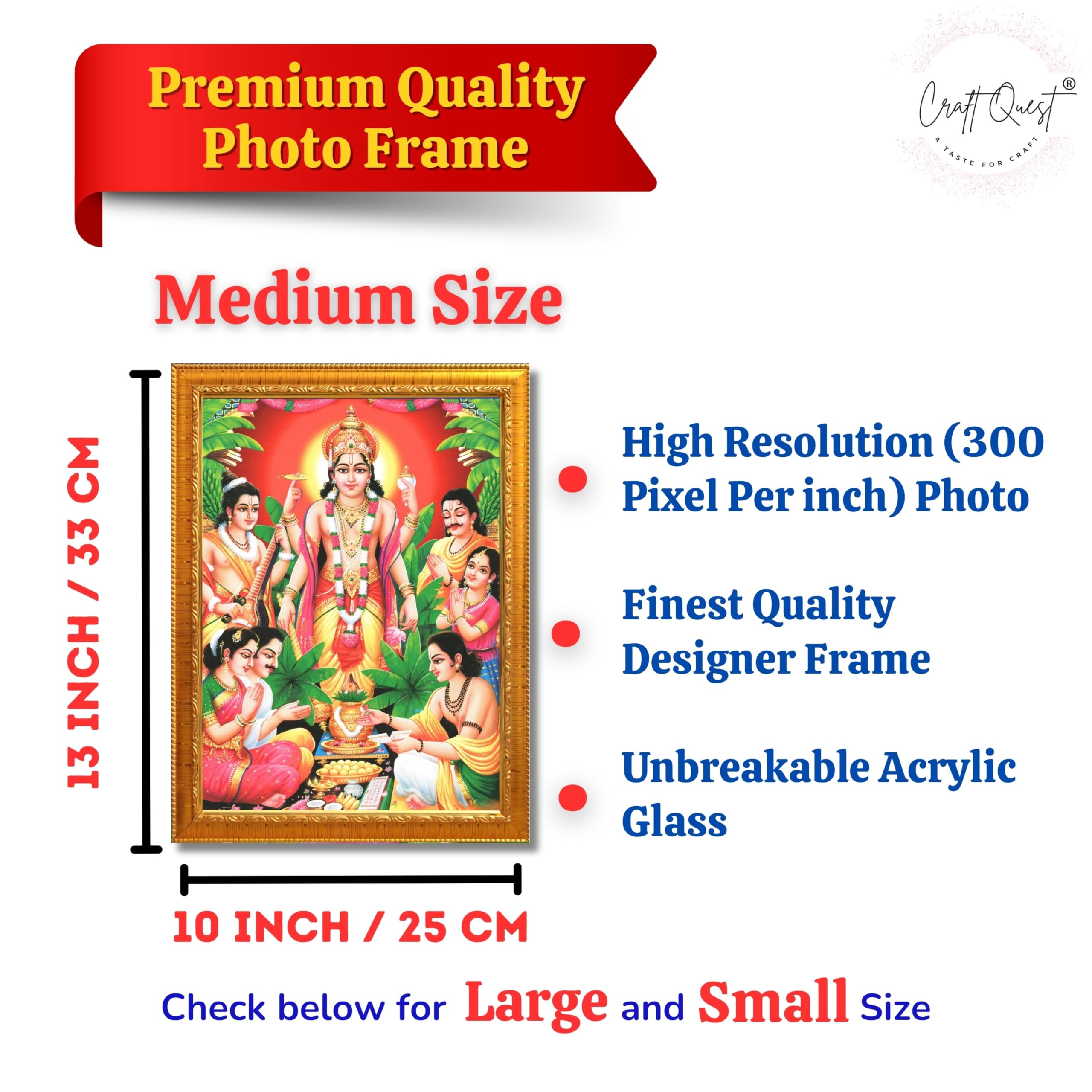 CRAFT QUEST Satyanarayana Swamy Hindu God Satyanarayan Photo Frame | Religious Photo Frame | Ideal for Home, Office, Temple & Puja Room, Wall Decor