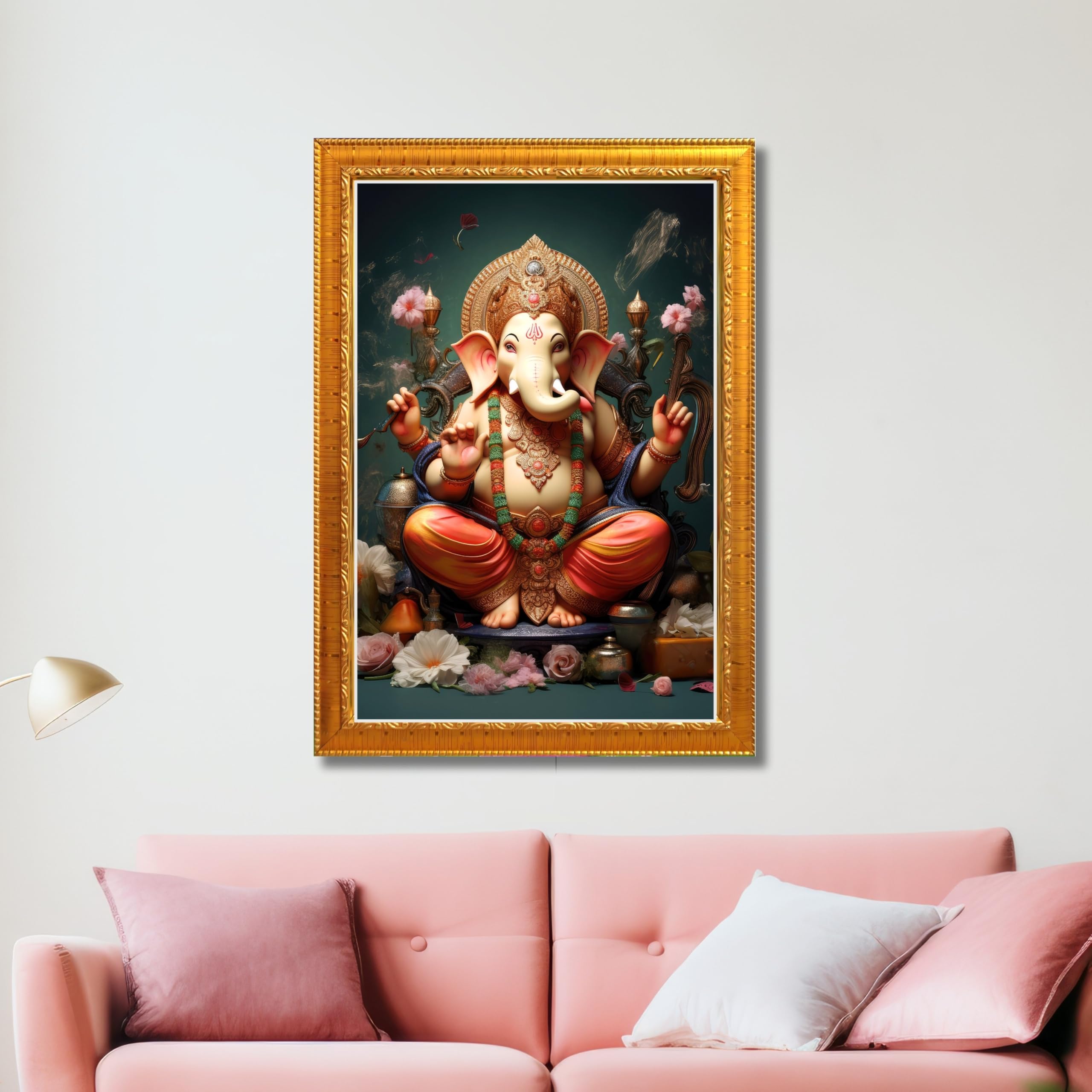 CRAFT QUEST Lord Ganesha Ganpati ji Abstract Modern Wall Painting With Frame For Home and Pooja,Office Décor